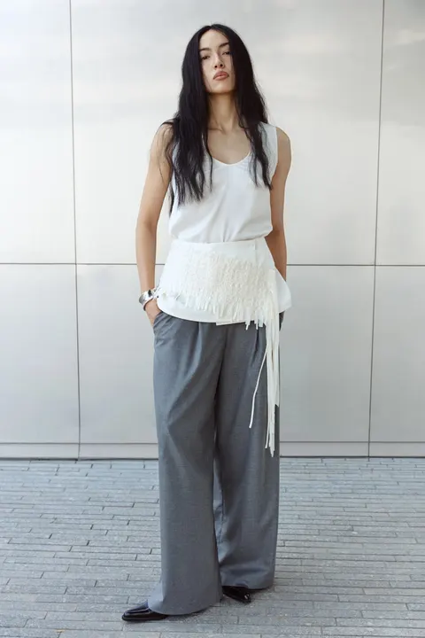 Inzhu Peplum with Handwoven Detail — Ivory