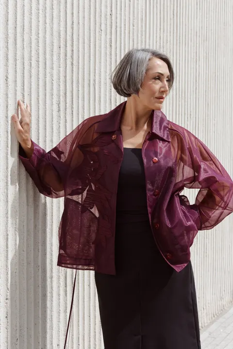 Aura Mesh Bomber Jacket — Burgundy