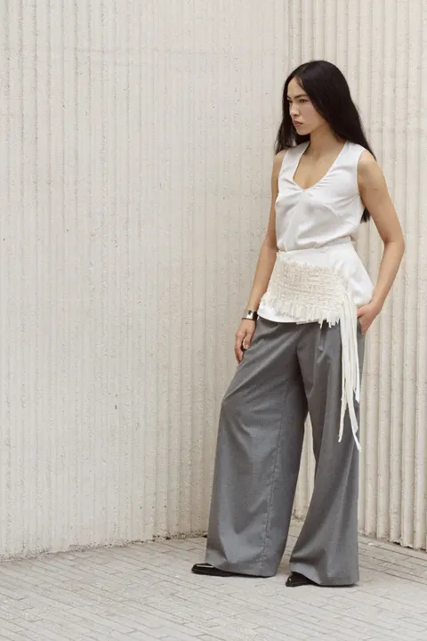 Azhar Top with a Plunging Neckline — Ivory