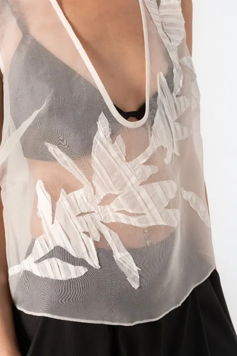 Gul Organza Top with Appliqué — Ivory