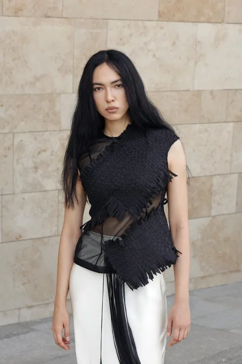Aya Corset Top with a Spiral Woven Detail — Ivory