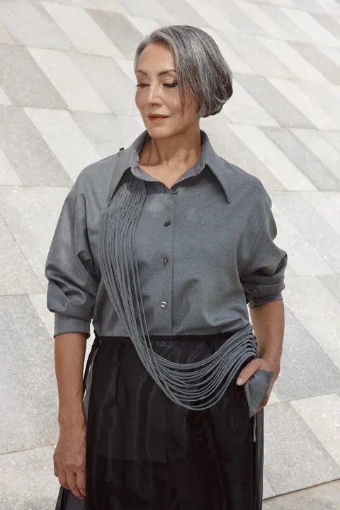 Lina Fringed Shirt — Gray