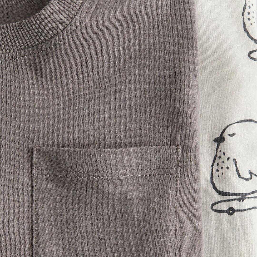 H&M лонгслив с рисунком птички и серый с кармашком 