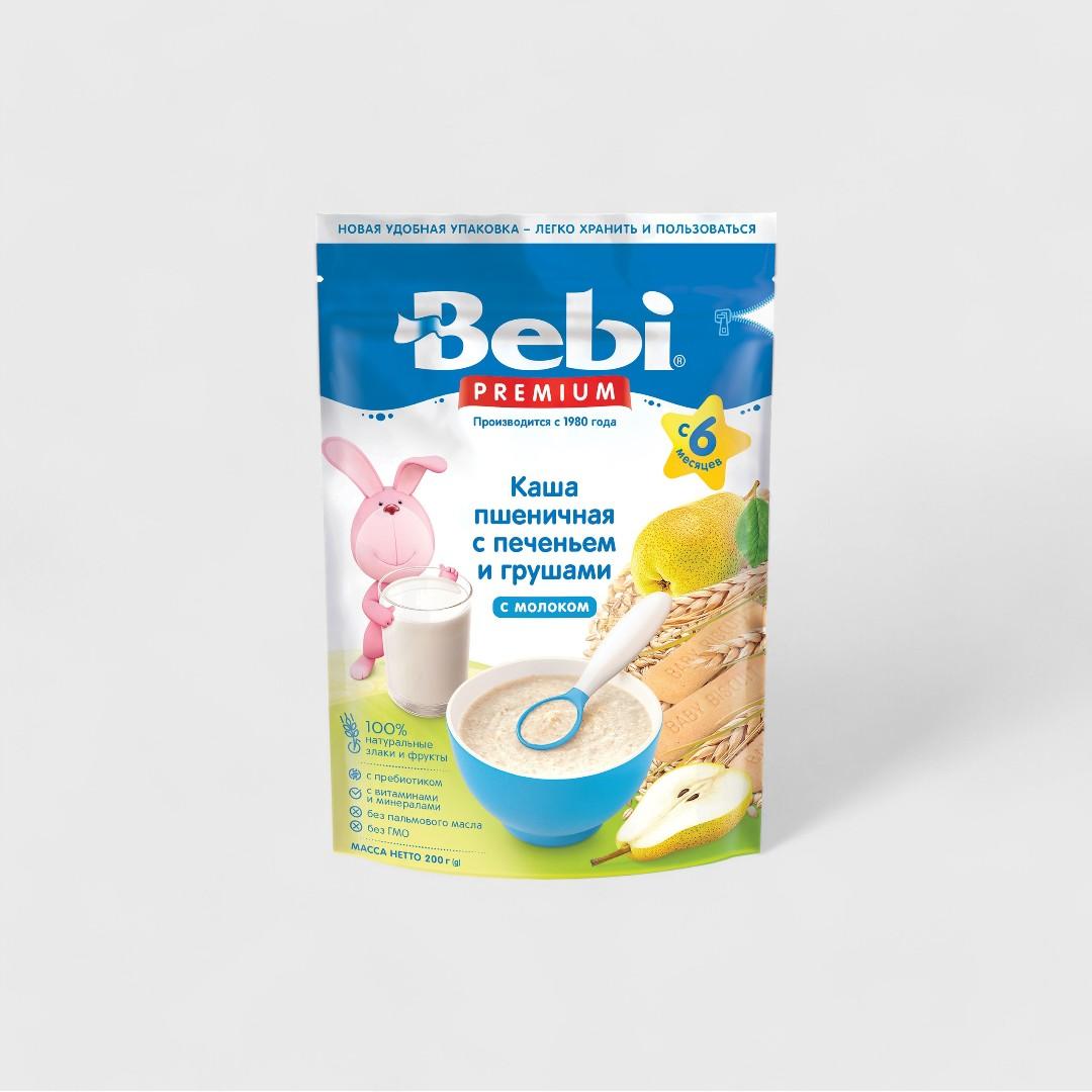 Bebi Каша пшеничная с печеньем и грушами, с 6мес 200г 9шт