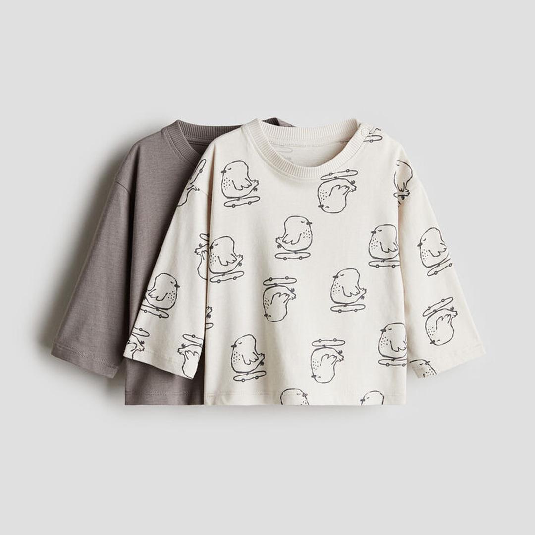 H&M лонгслив с рисунком птички и серый с кармашком