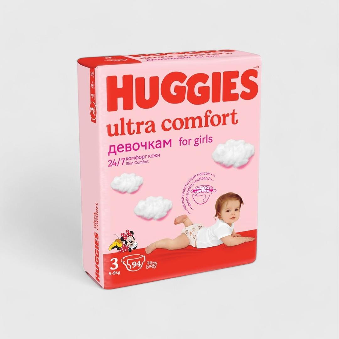 Huggies Ultra Comfort розовые подгузники для девочек (3) 94шт