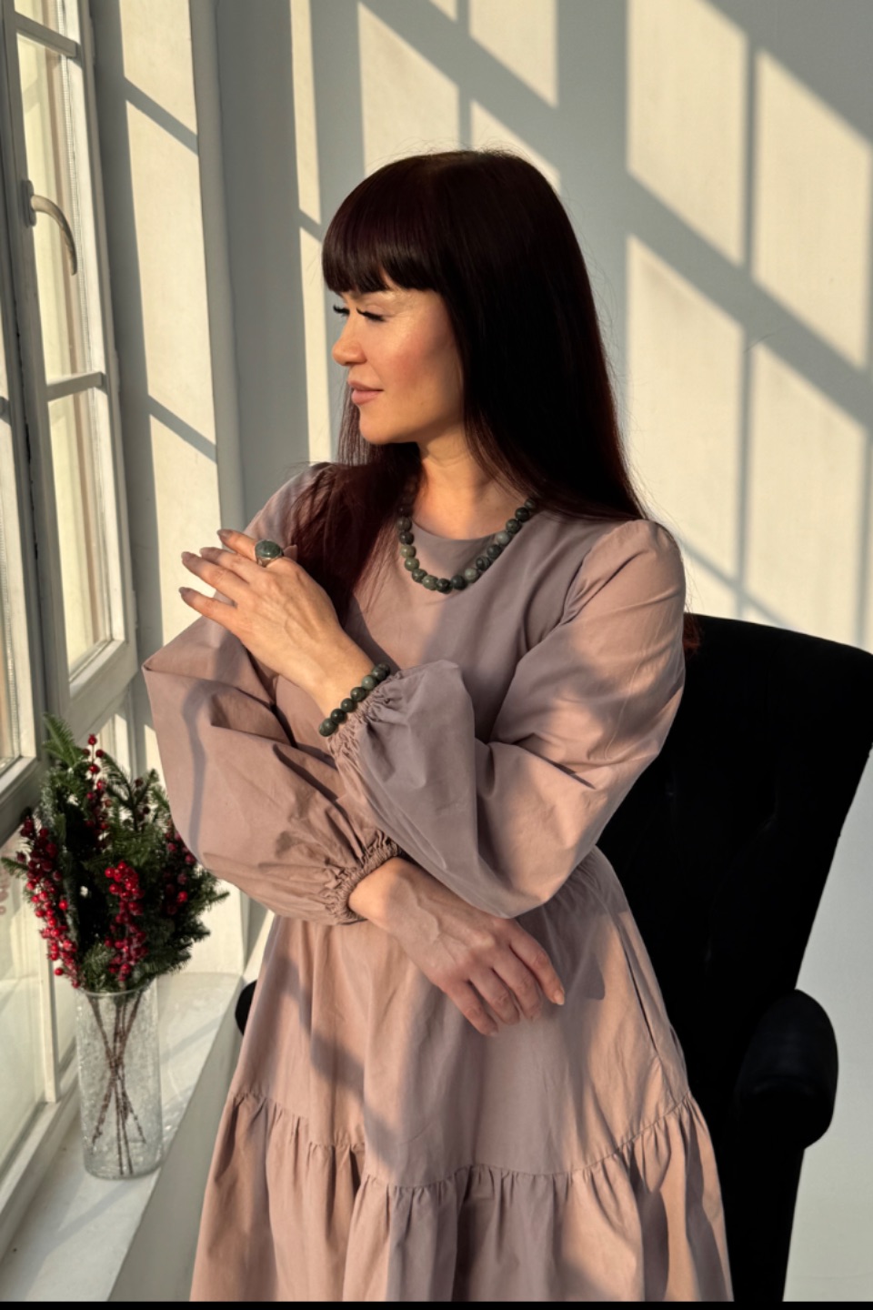 Комплект украшений из натурального камня серафинит 