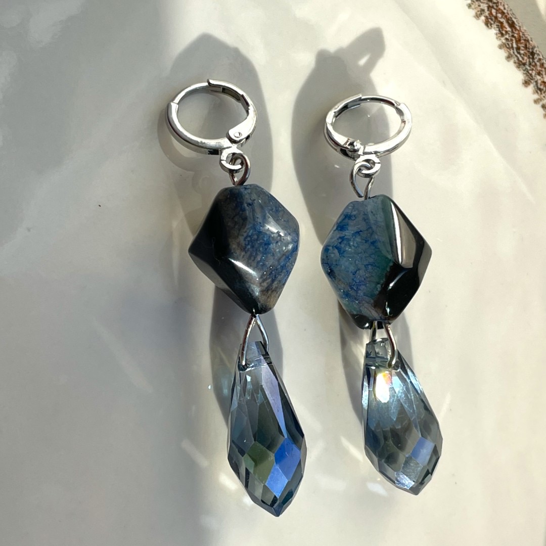 Синие серьги ручной работы из агата