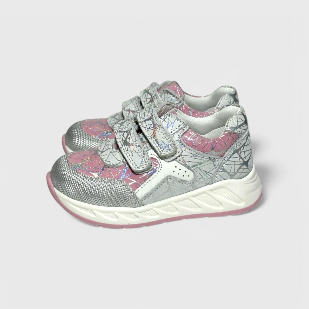 Серебристо-розовые кожаные ортопедические кроссовки