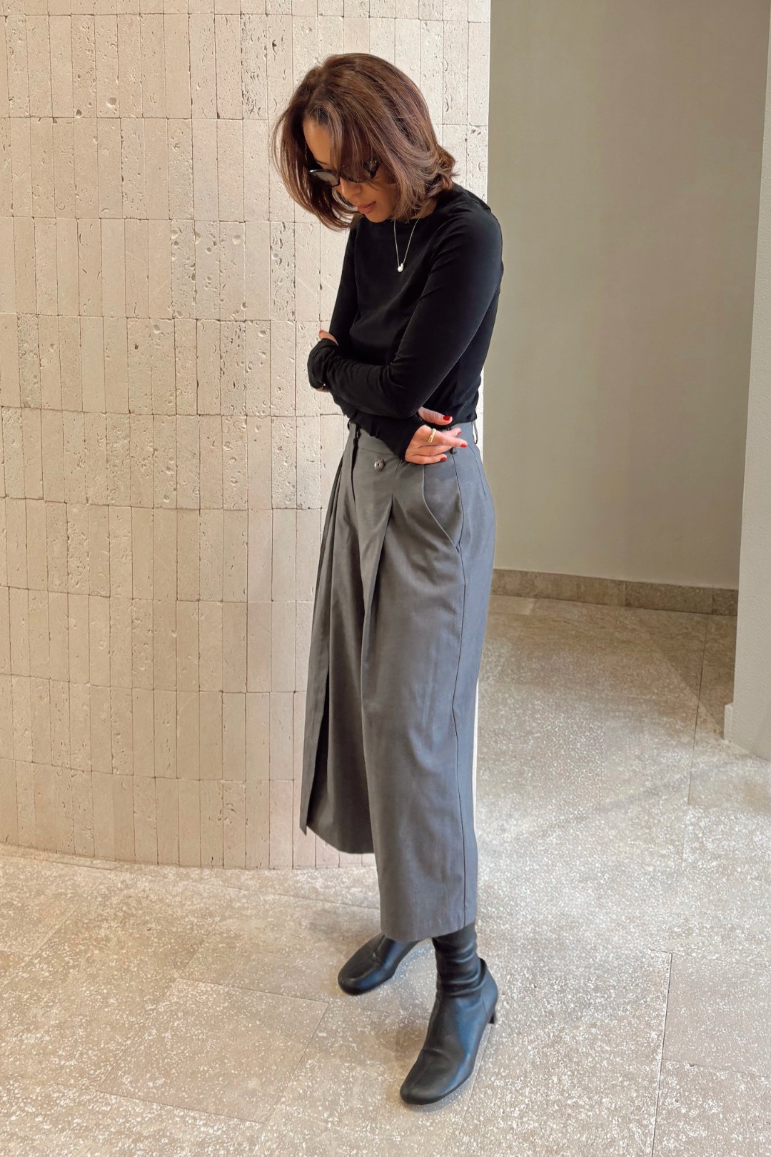 Grey Culottes with Front Drape