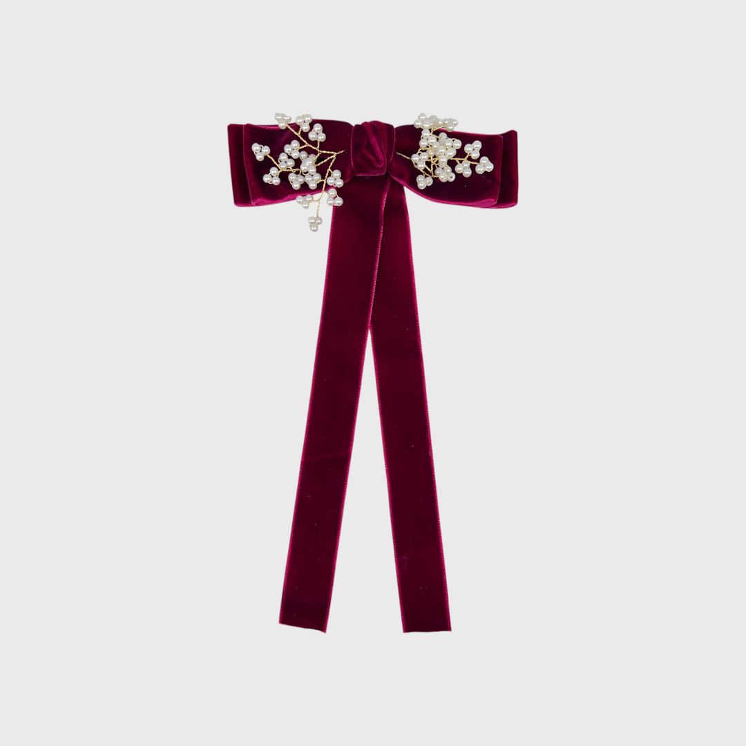 Бархатный бантик с жемчугом (2 расцветки)