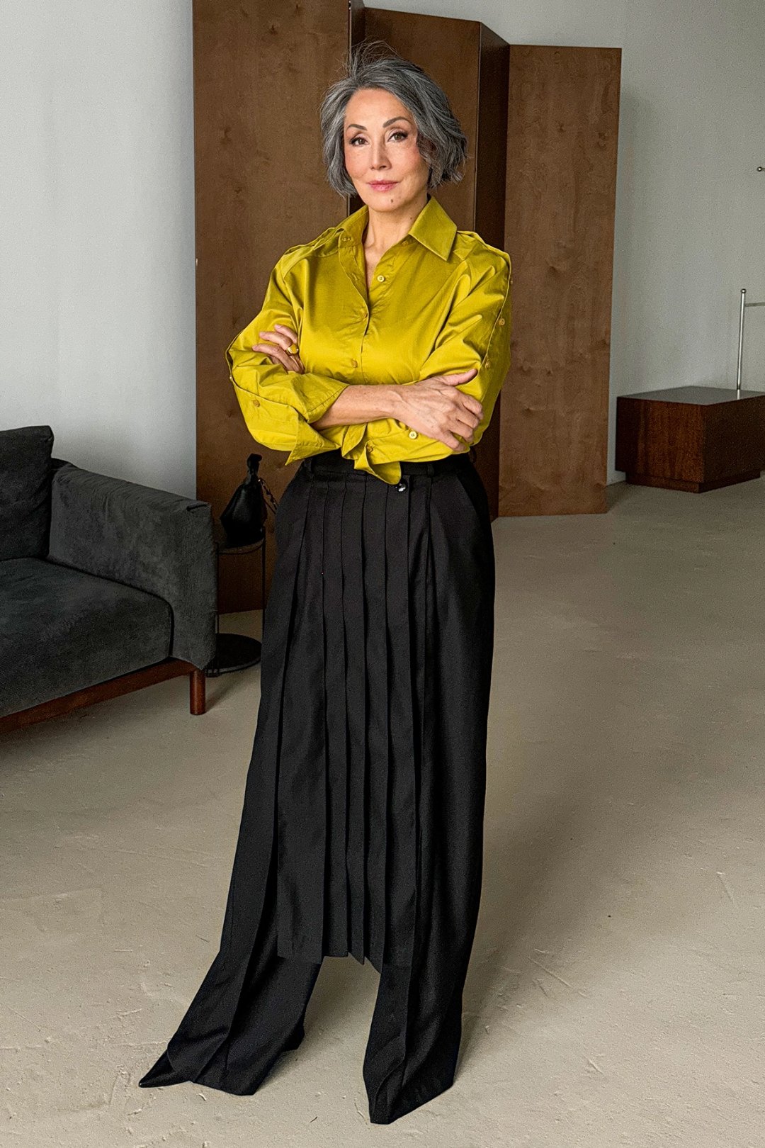 Fold Pants with Drape Panel