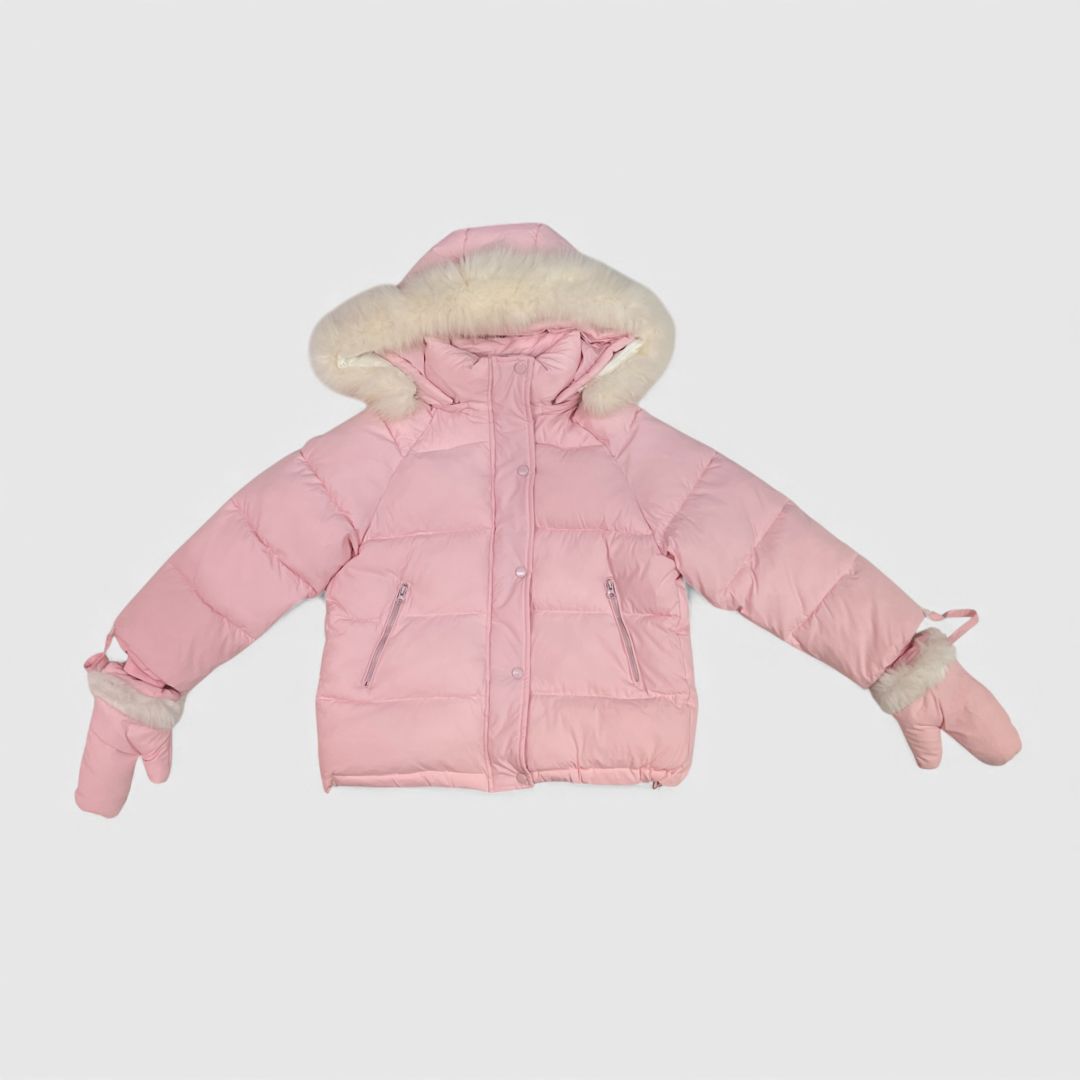 Розовая куртка с мехом для детей