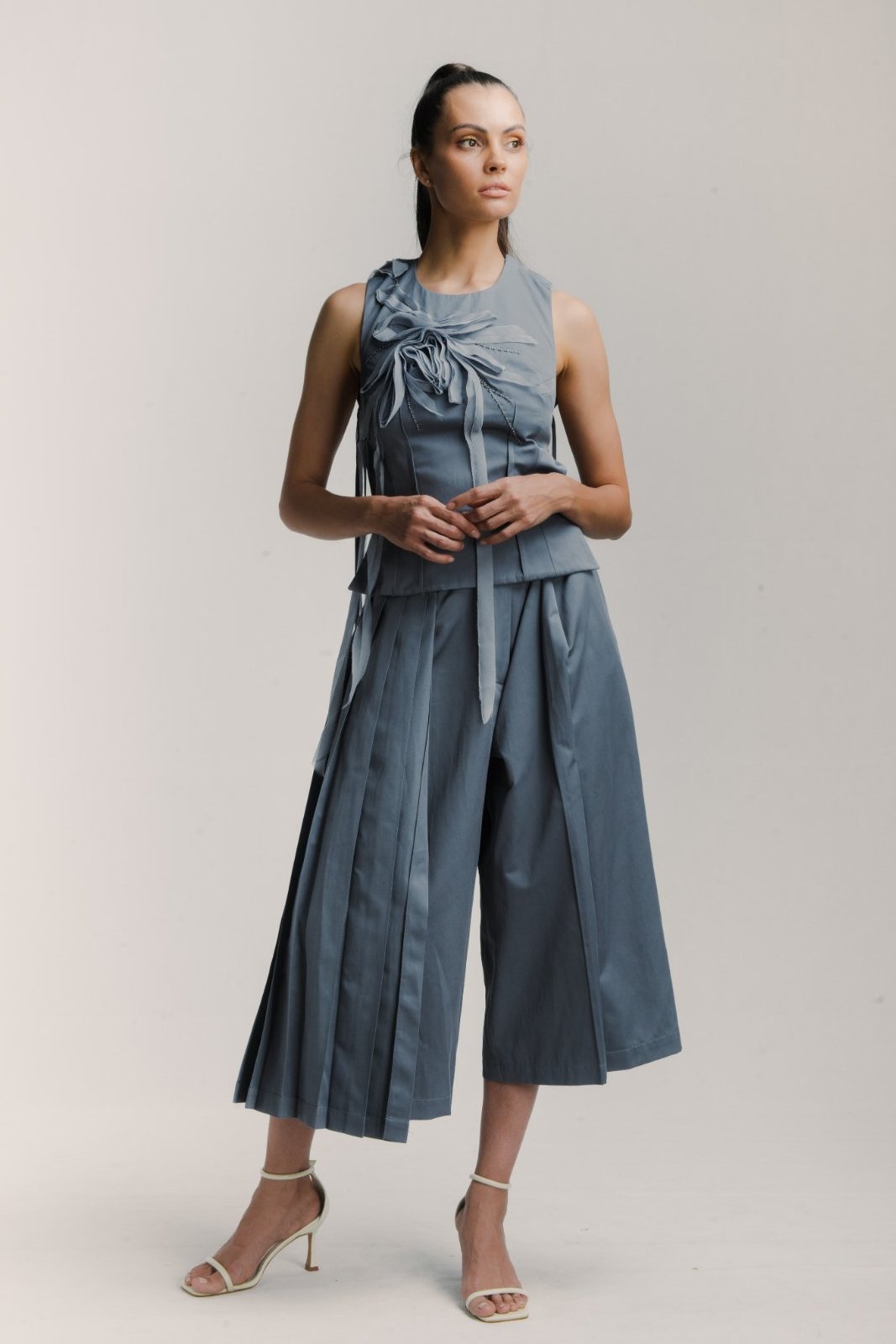 Grey-blue Culottes with Front Drape