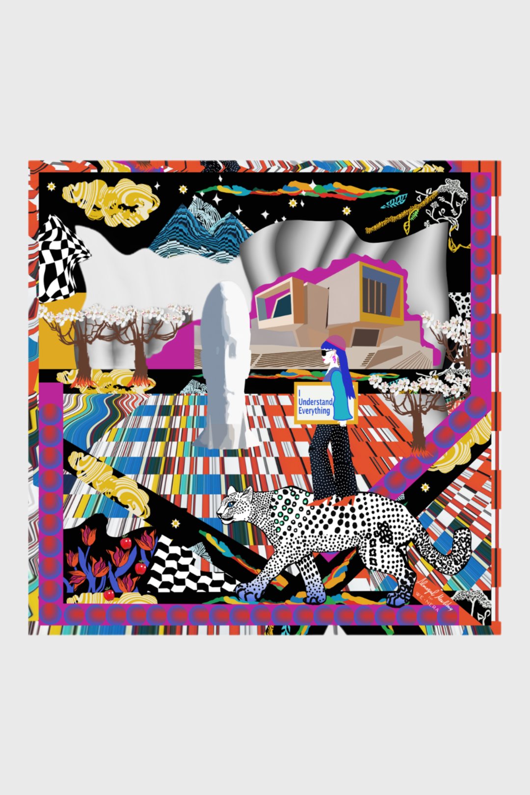 Almagul Silk Double-Sided Scarf with Almaty Print
