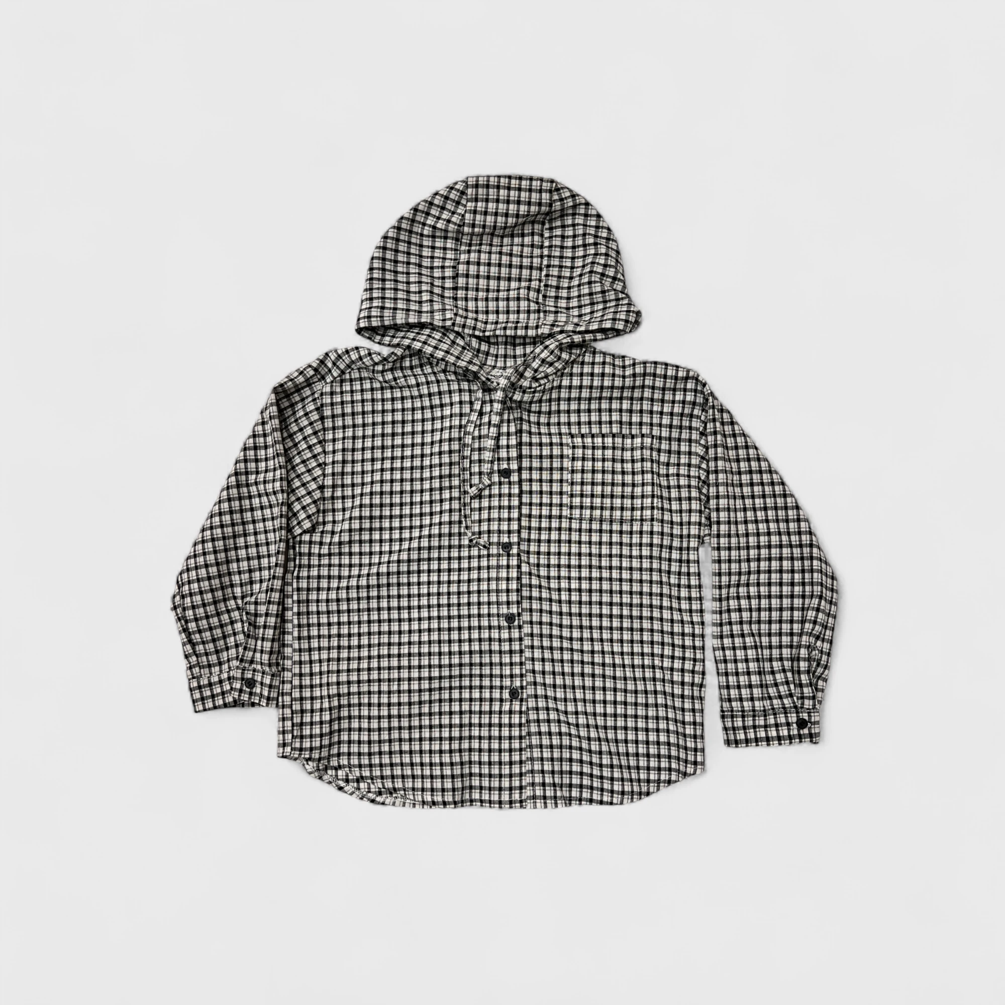 Черная клетчатая ветровка с капюшоном