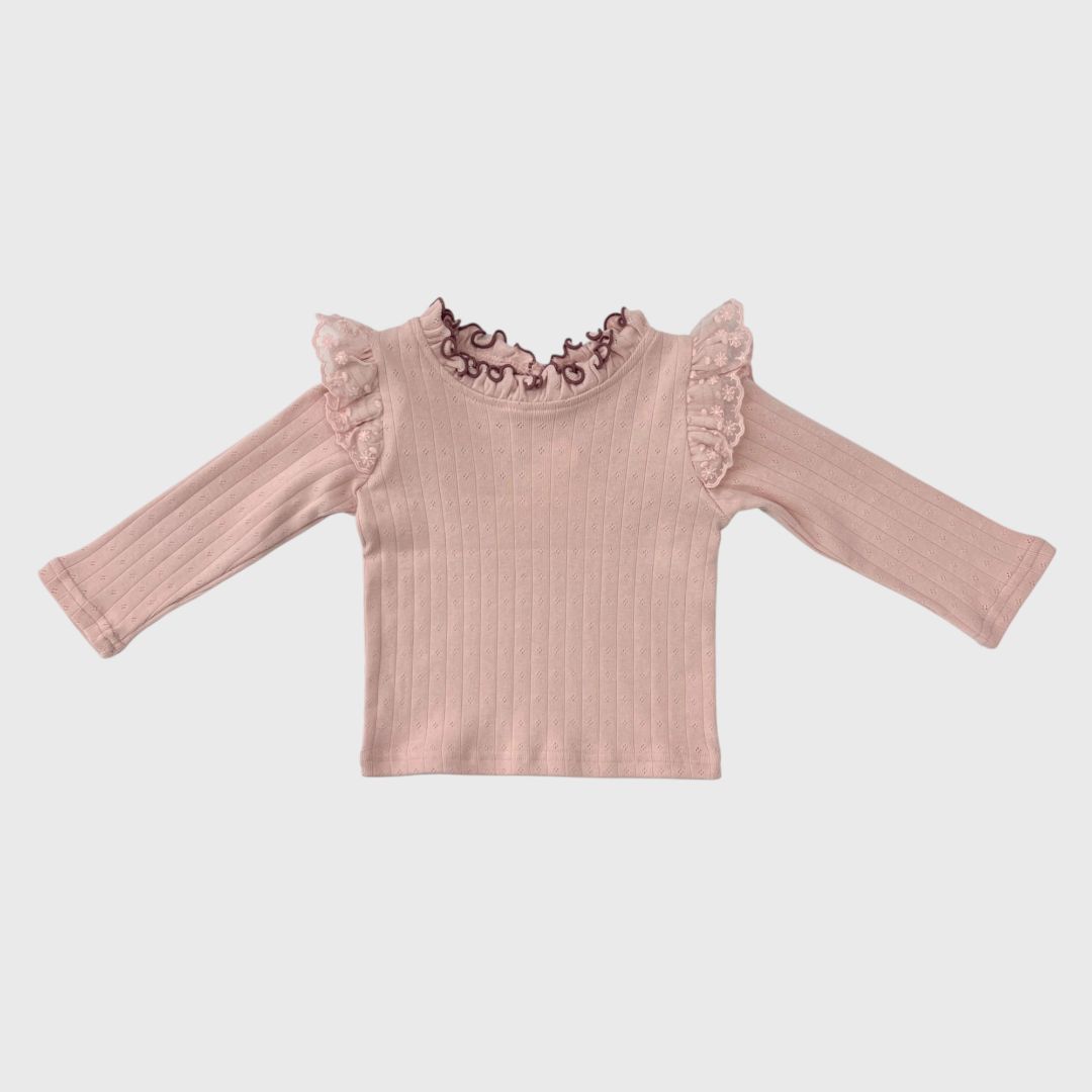 Розовый лонгслив с рюшами