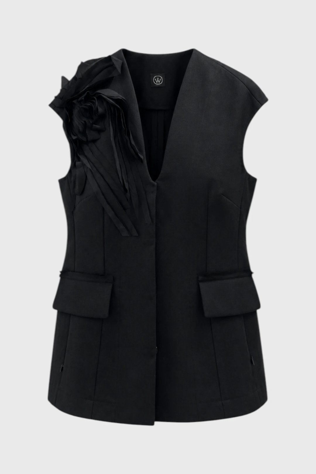 Black Mari Linen Vest with Embroidery