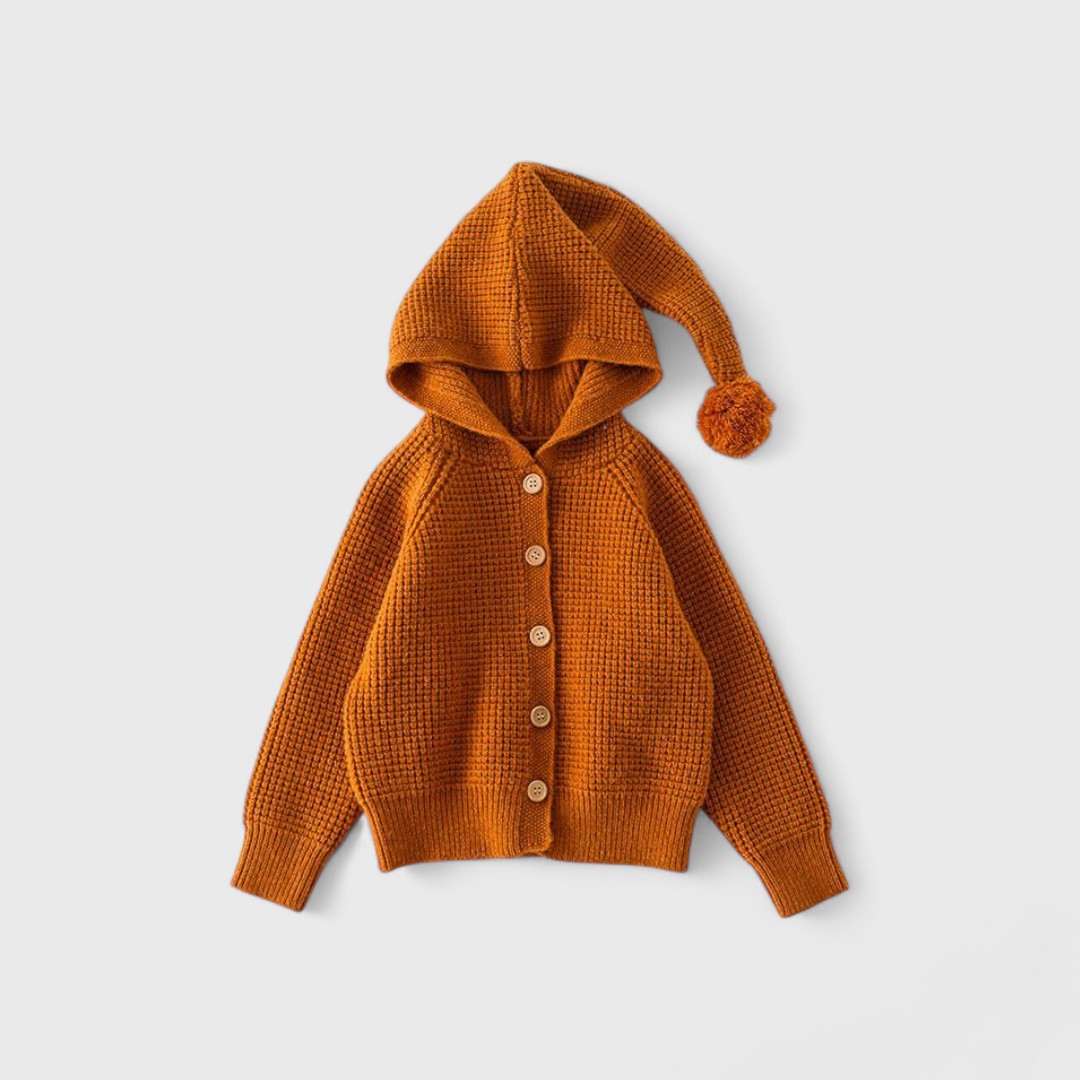 Терракотовый кардиган с эльфийским капюшоном(зима)