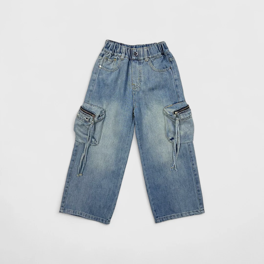 Джинсовые карго брюки светло-голубые