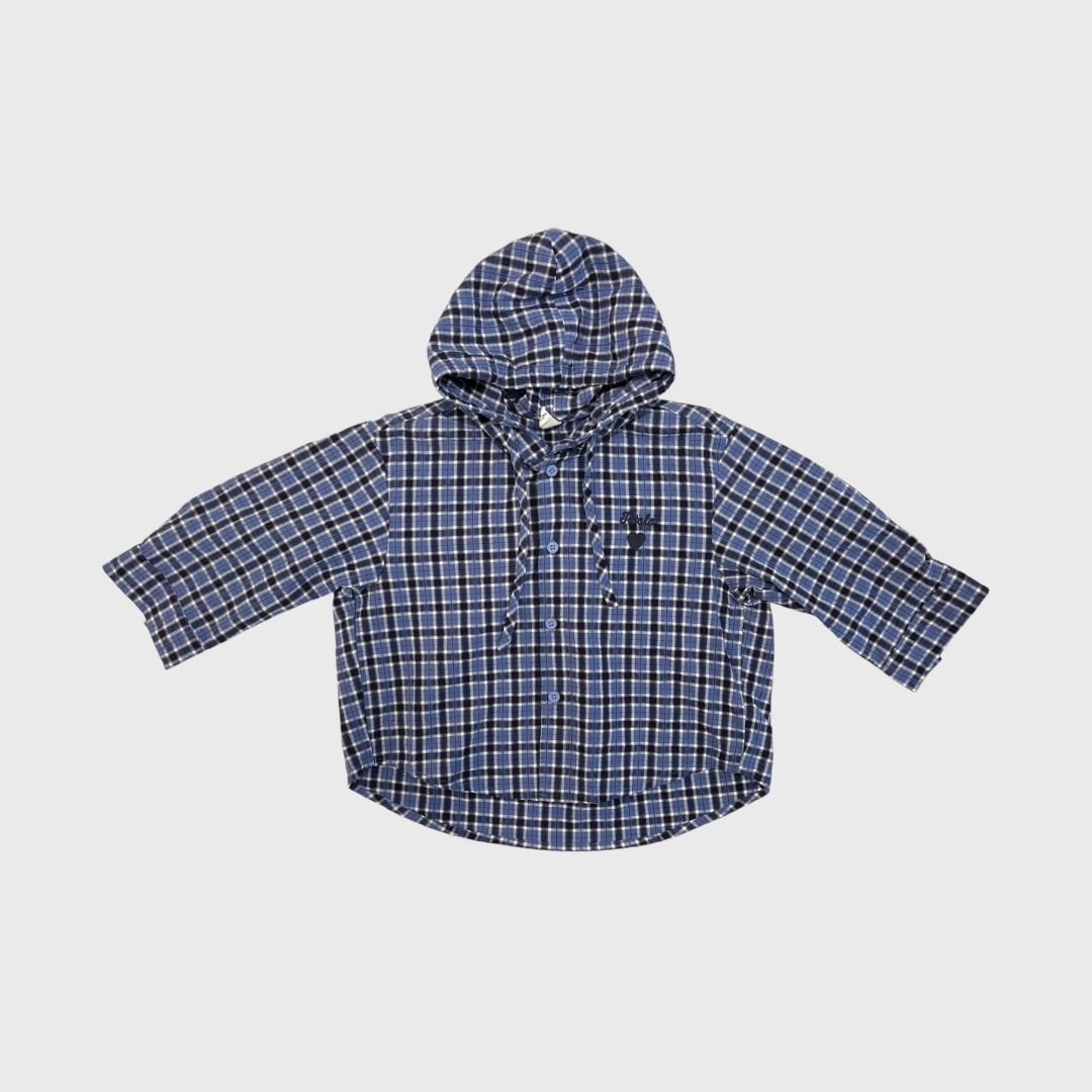 Синяя рубашка с капюшоном в клетку