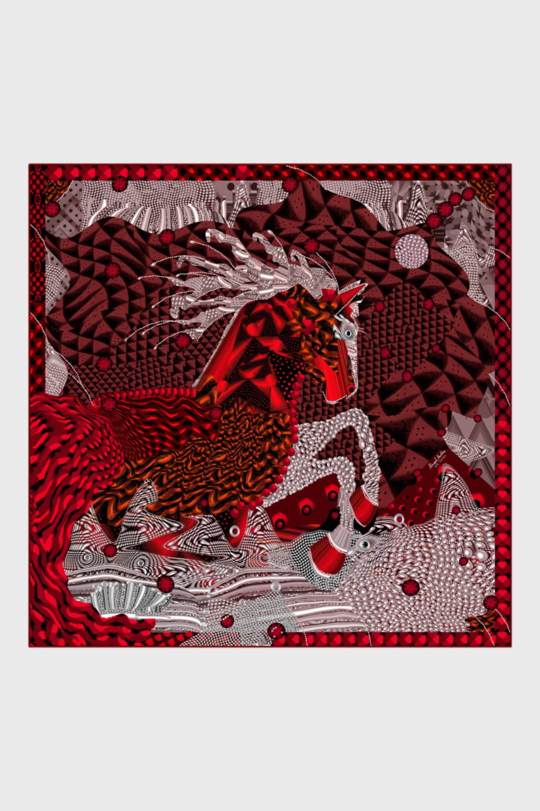 Almagul Silk Double-Sided Scarf with Fire Horse Print