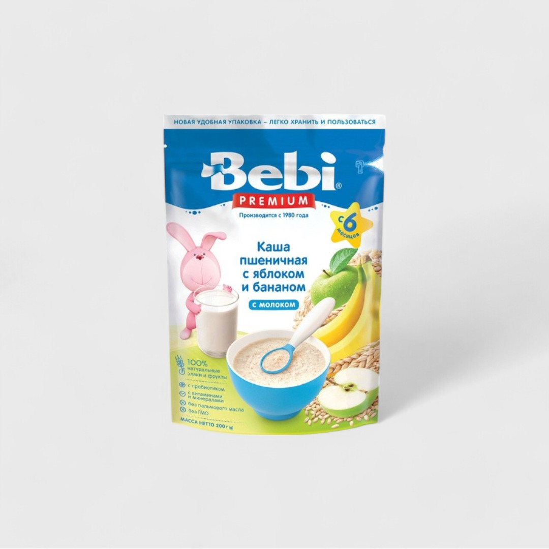 Bebi кашка пшеничная с яблоком и бананом, c 6 мес 200г 9шт