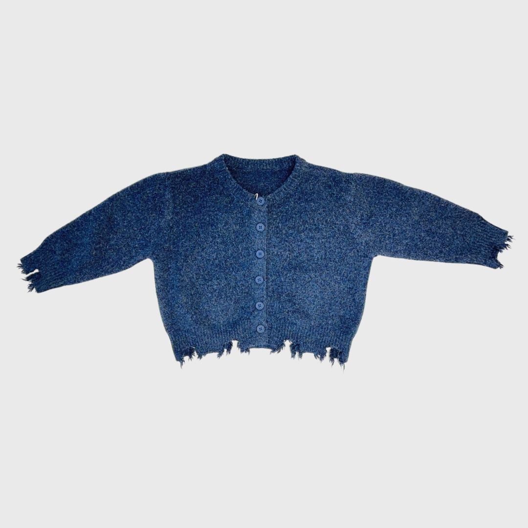 Синий кардиган с рваными краями