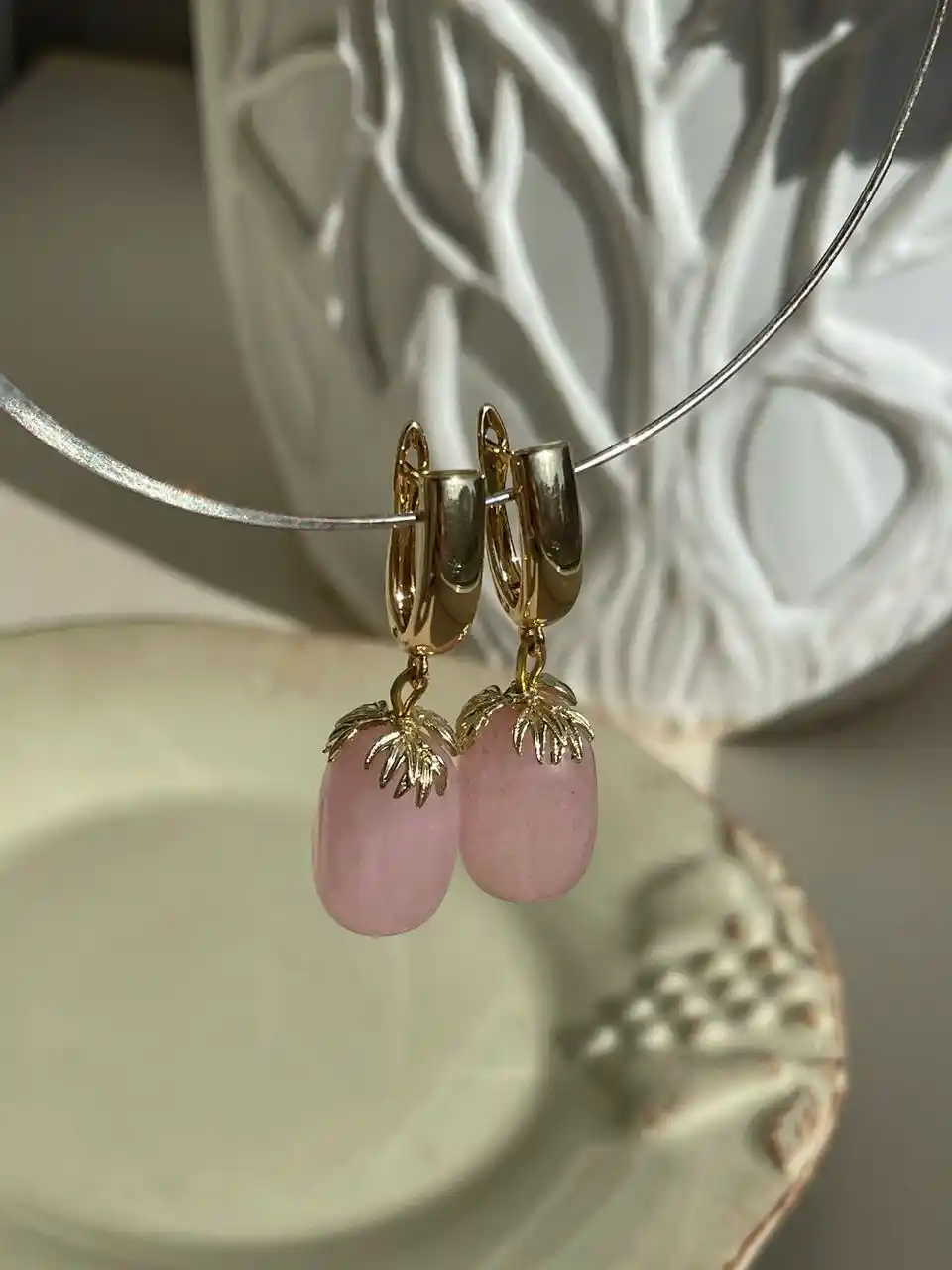 Серьги розовый кварц