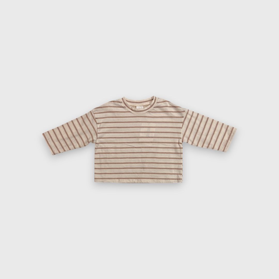 Бежевый меланжевый свитер с полосками