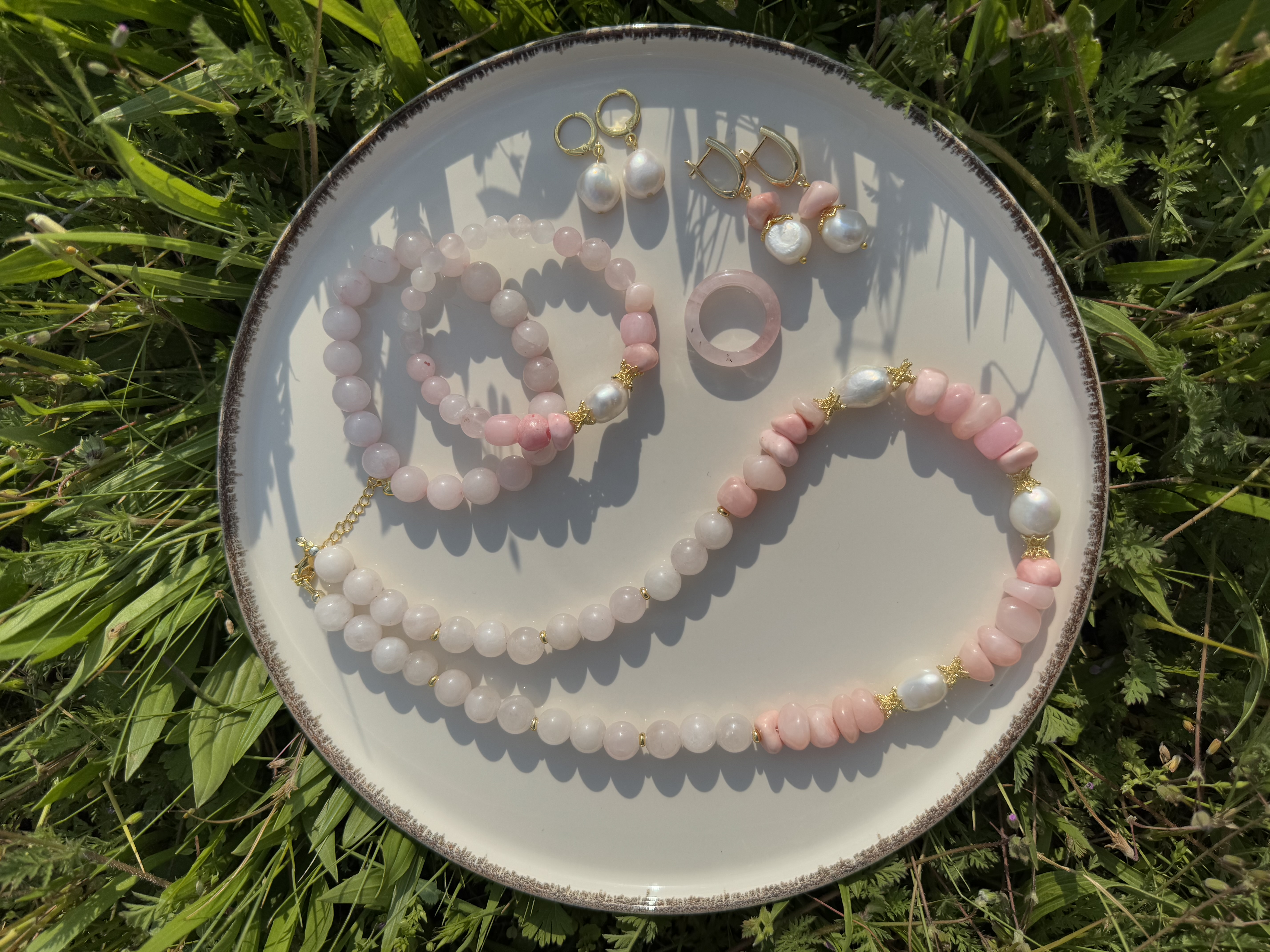 Натуральный барочный жемчуг , натуральный розовый кварц , натуральный агат розовый (США) 