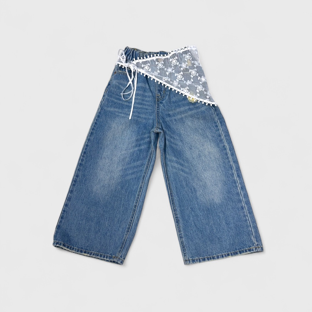 Джинсы с кружевом голубые