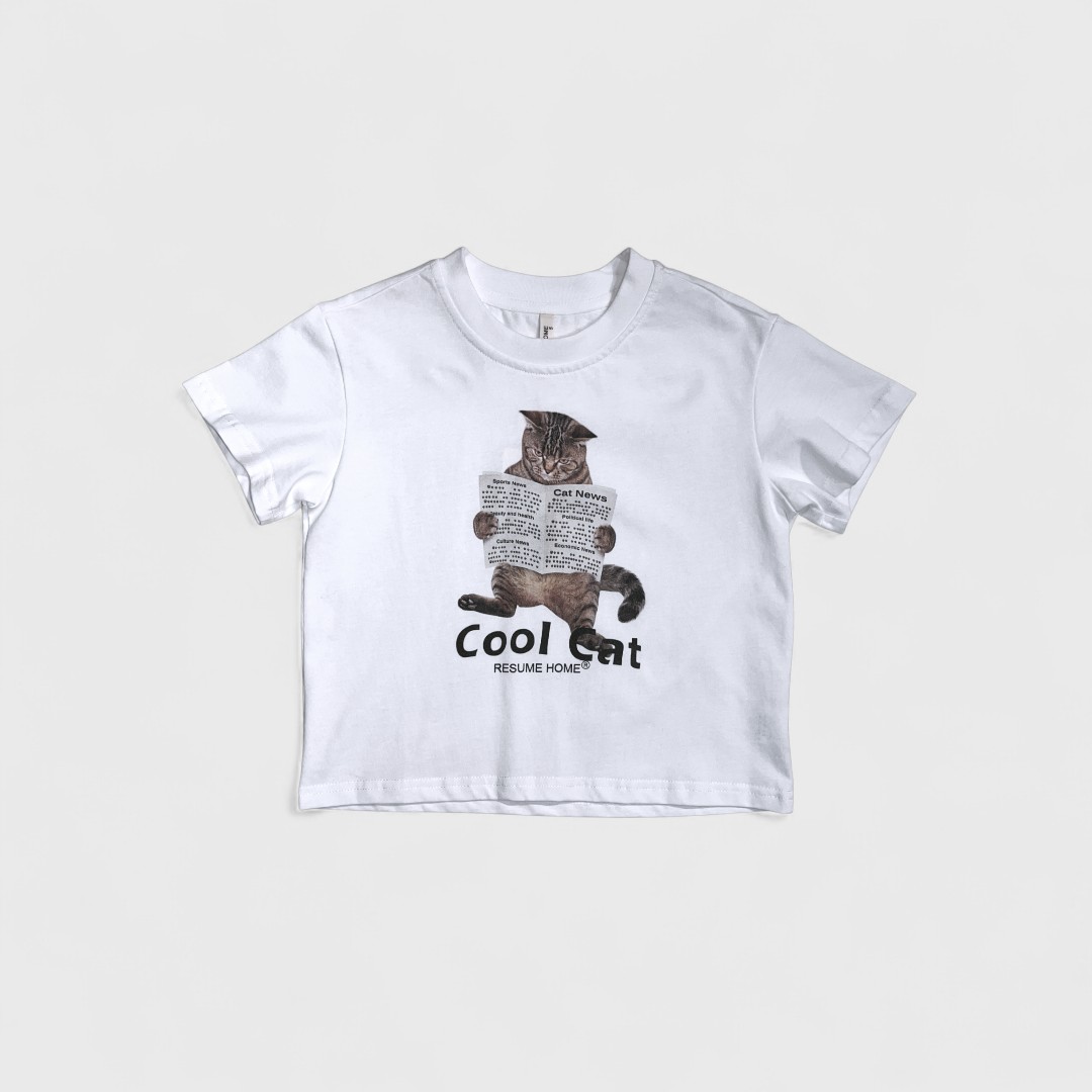 Белая футболка с котом Cool Cat