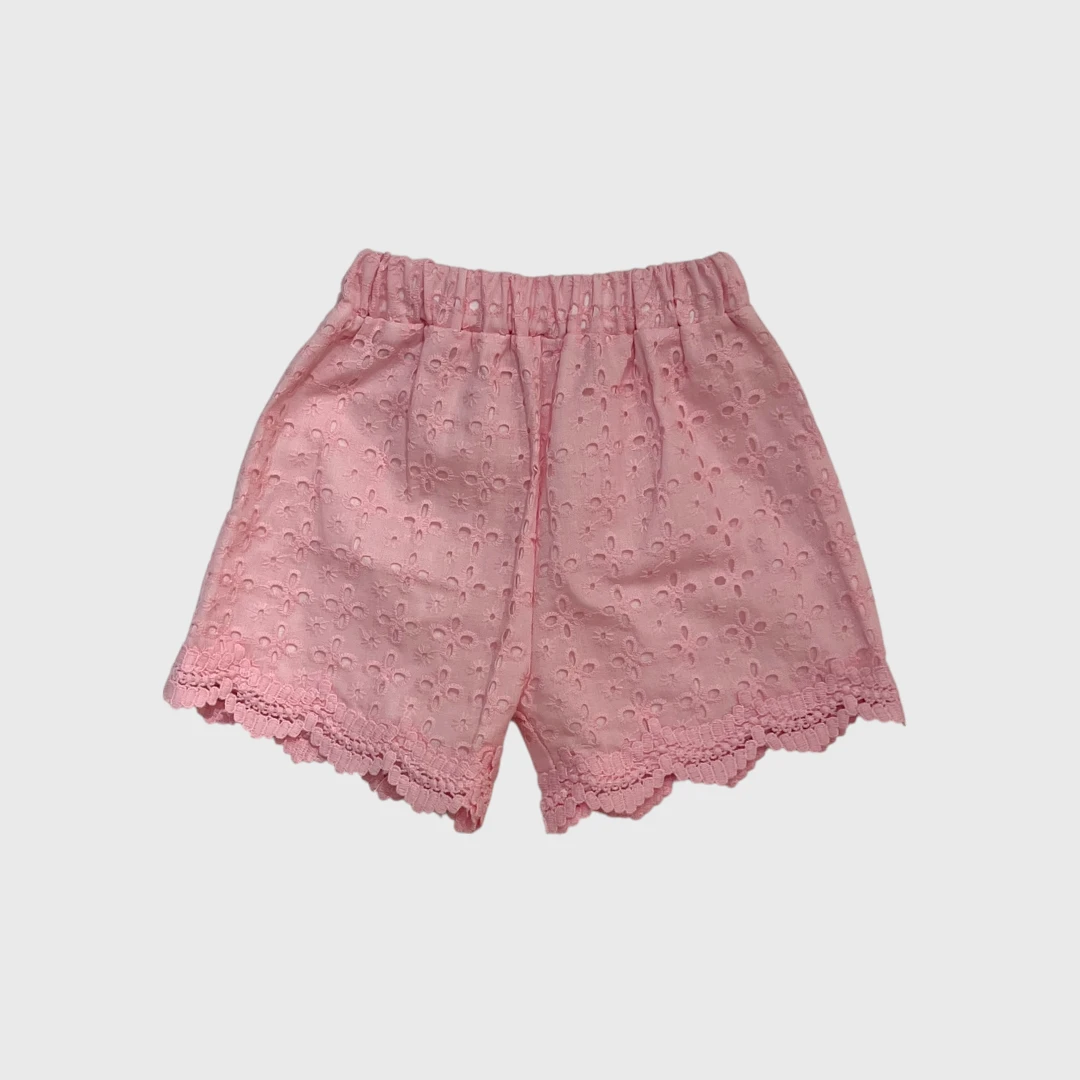 Розовые шорты из хлопка для девочек с кружевом