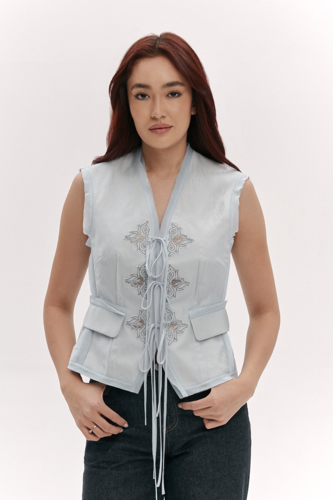 Light-blue Aza Embroidered Vest