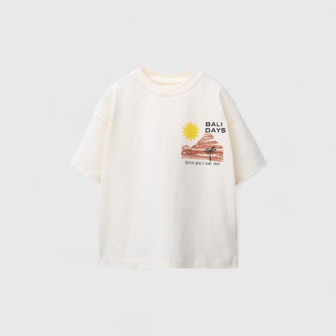 ZARA Бежевая футболка с принтом Bali Days 