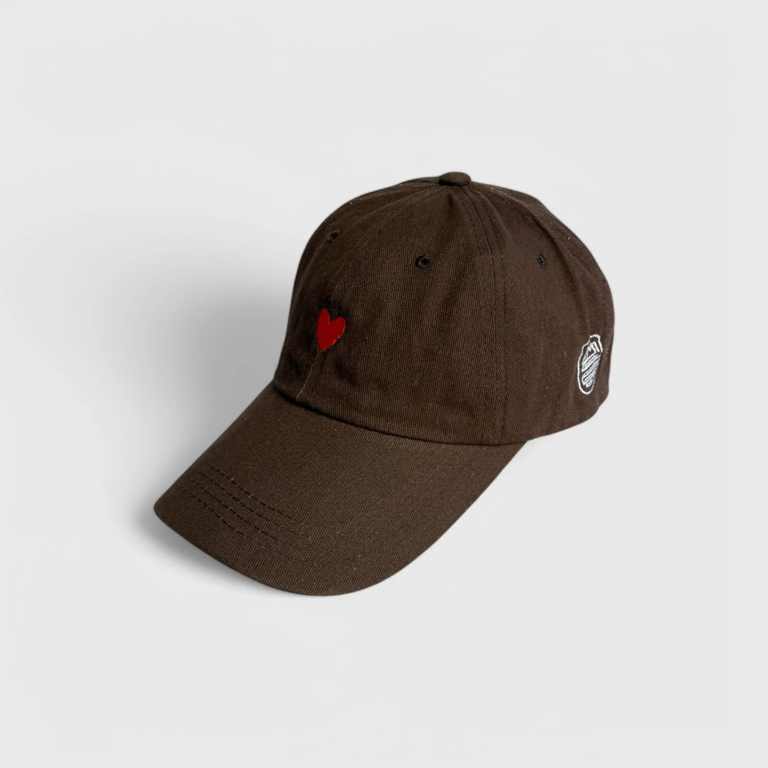 Chocolate cap with heart embroidery