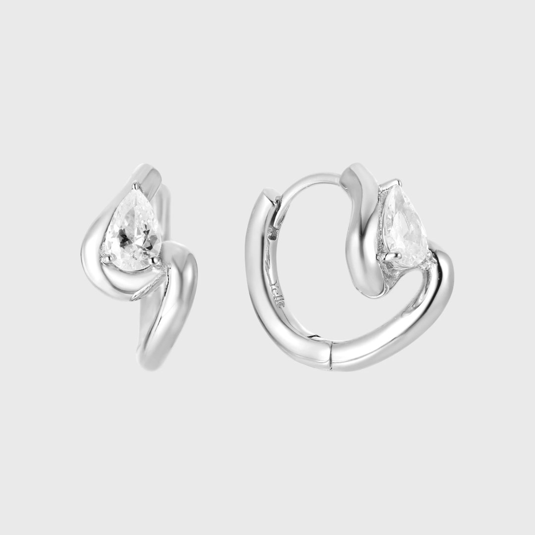 Серебряные серьги-кольца в форме змеи с цирконом