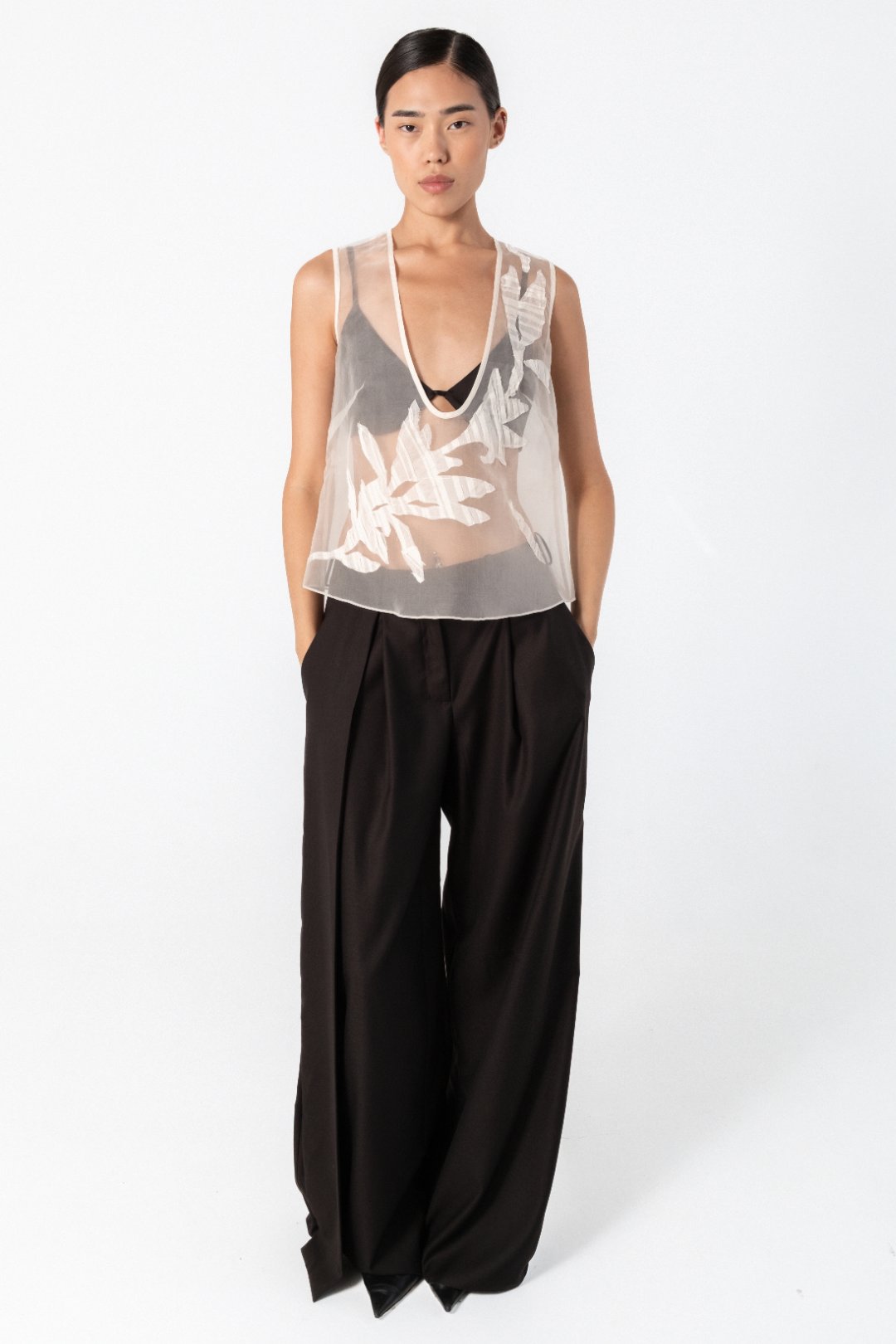 Gul Organza Top with Appliqué