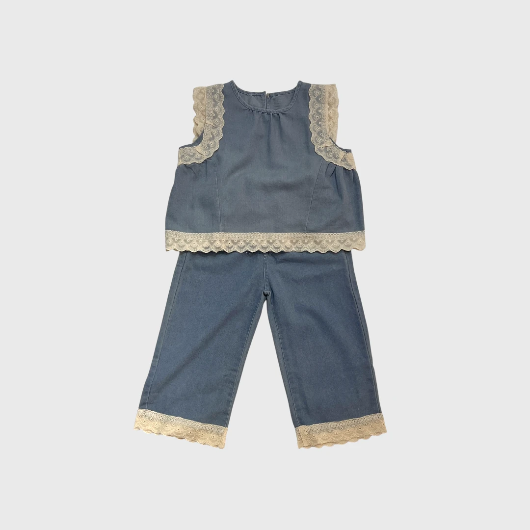 Синий комплект с кружевом для девочек