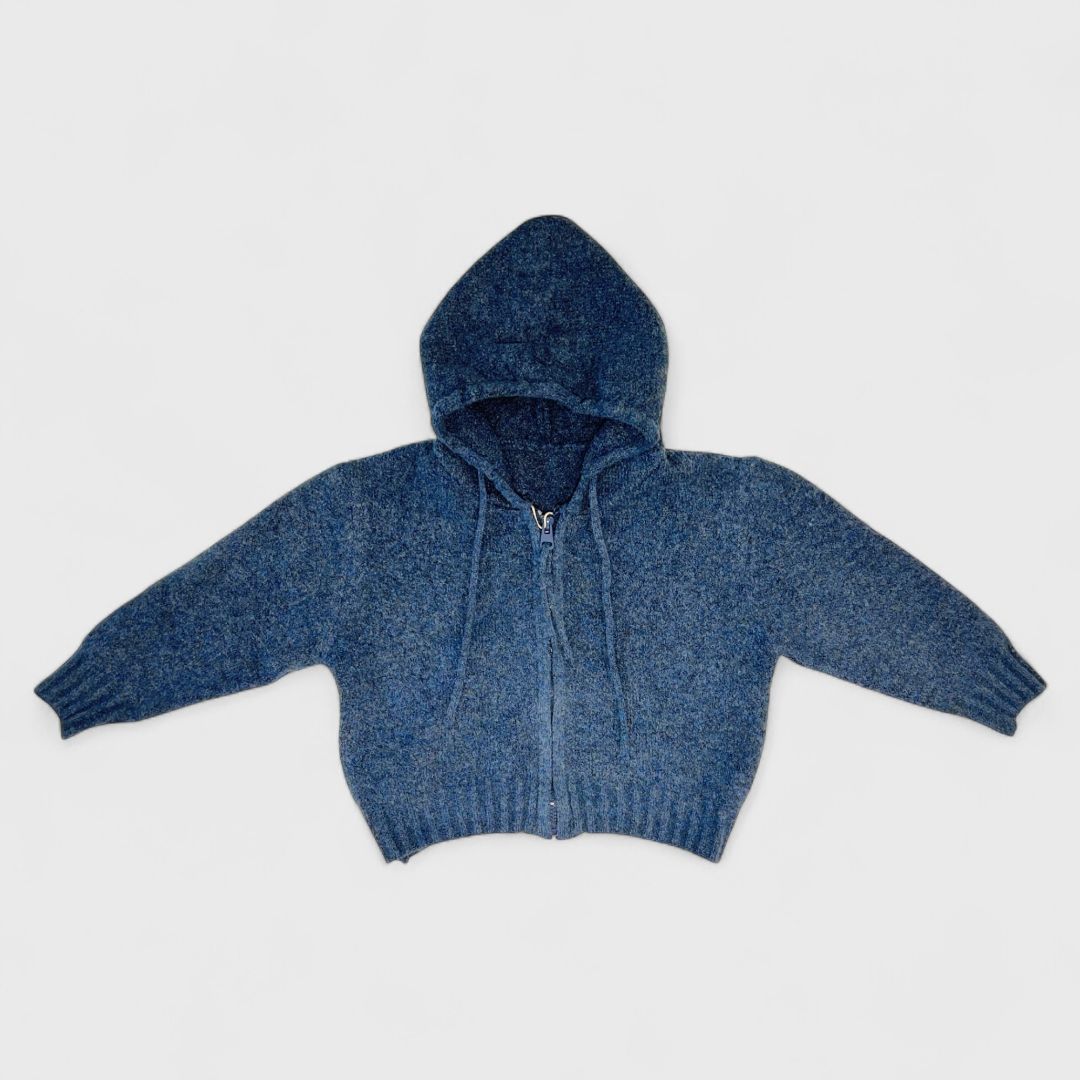 Синий вязанный худи с капюшоном