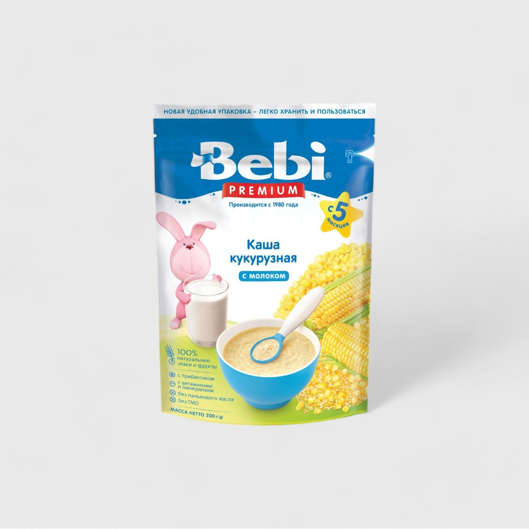 Bebi кукурузная каша с молоком, 5 мес 200гр, 9шт