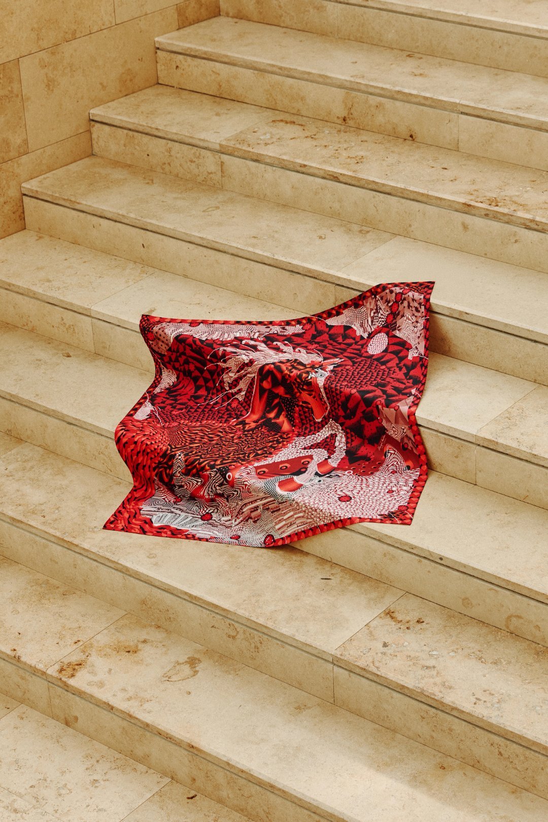 Alma One-Sided Polyester Scarf with Fire Horse Print
