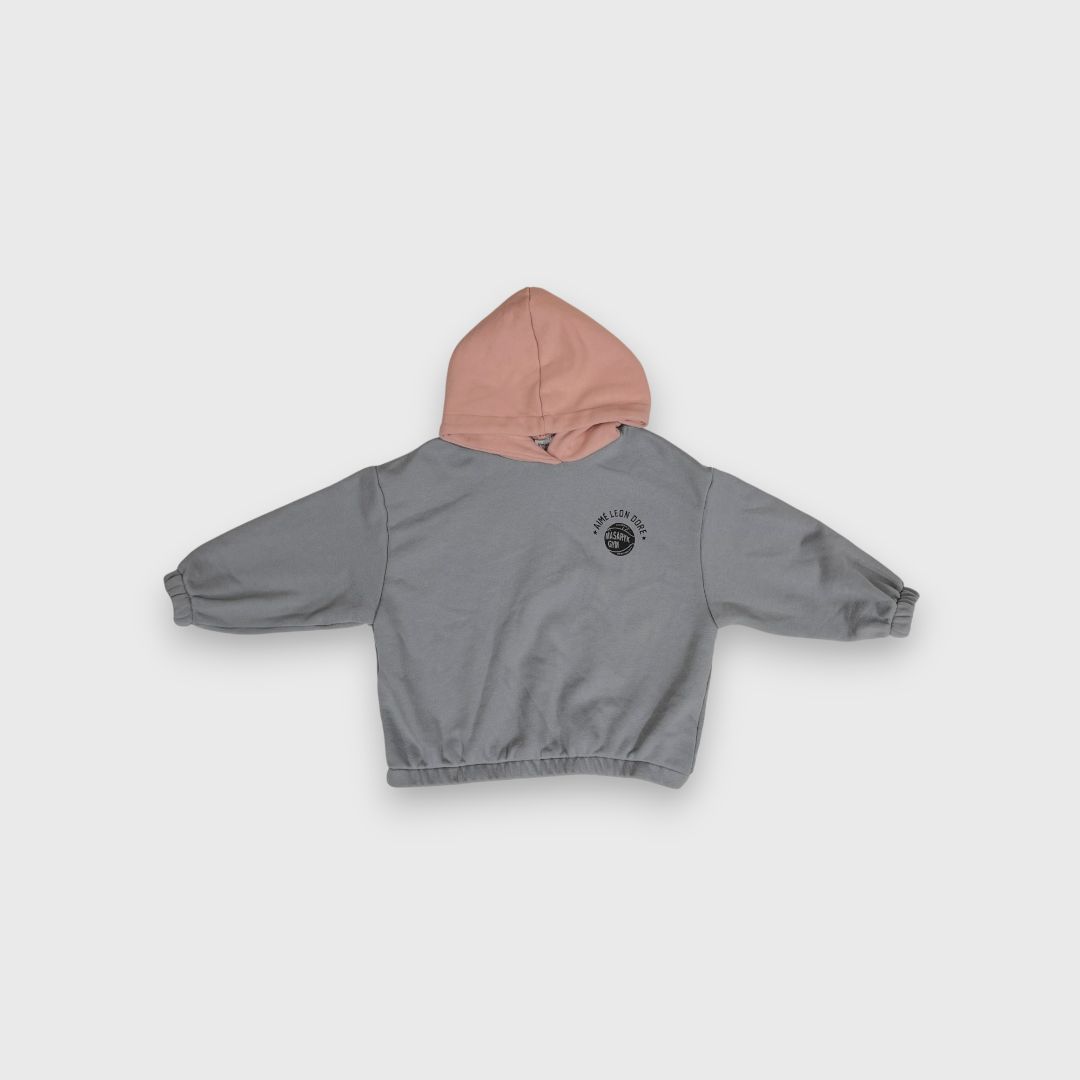 Серый худи с розовым капюшоном