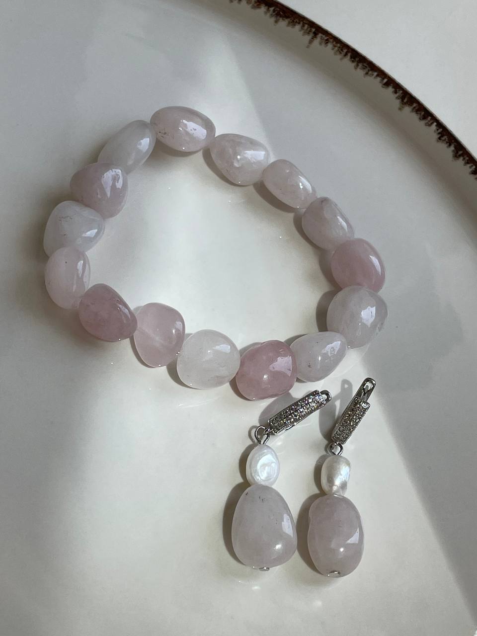 Браслет розовый кварц большой булыжник 