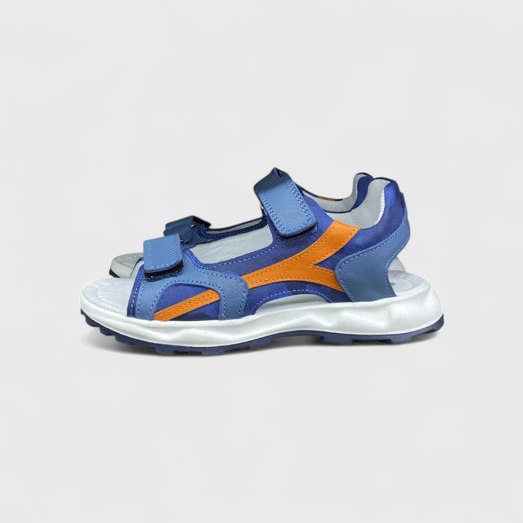 Синие сандалии с оранжевыми вставками