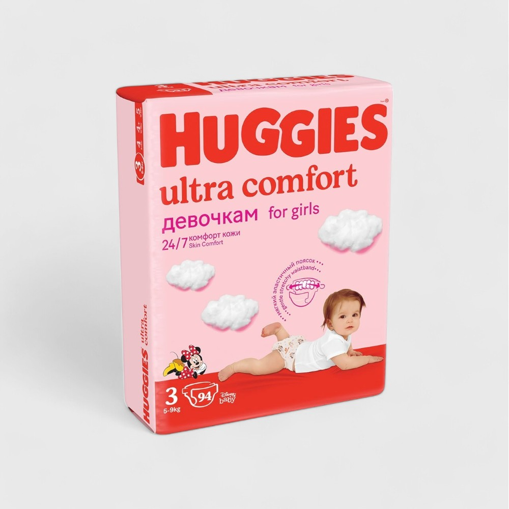 Huggies Ultra Comfort розовые подгузники для девочек (3) 94шт