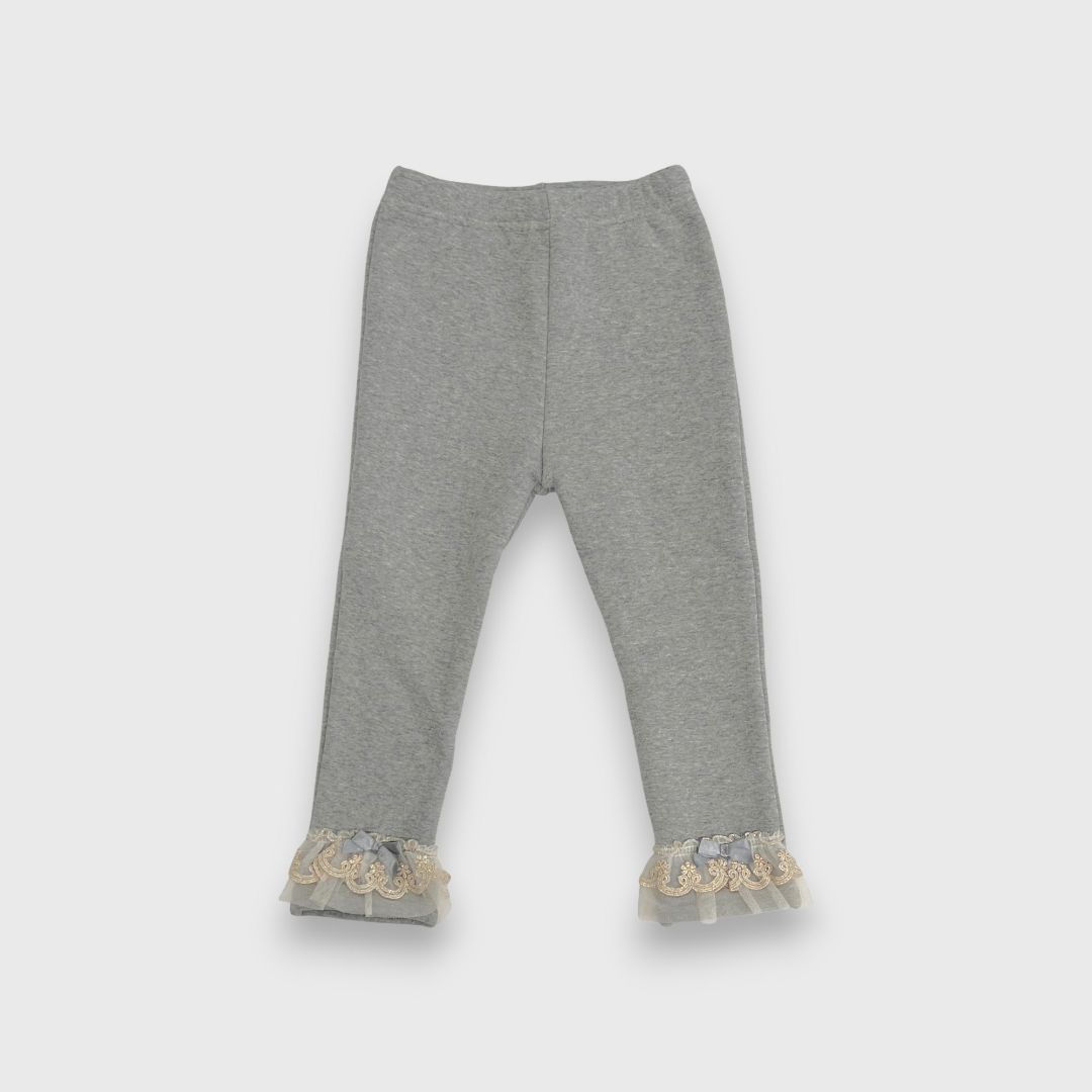 Серые леггинсы для девочек с кружевом