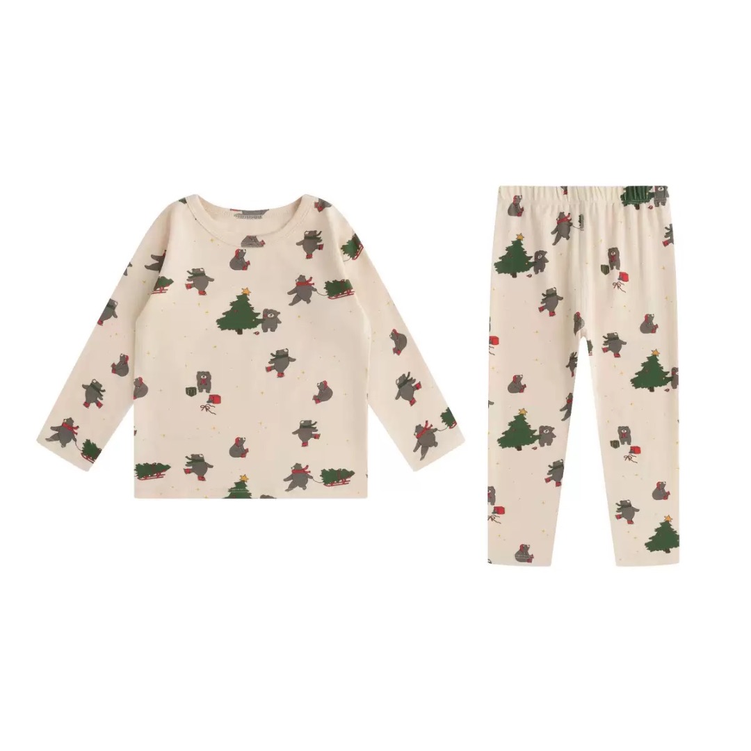 Бежевый комплект пижамы с принтом