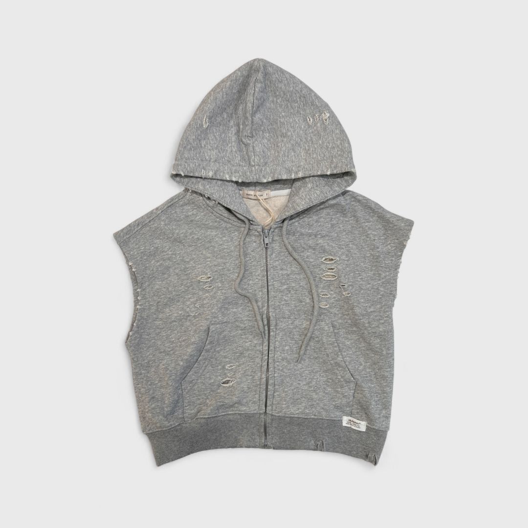 Серая худи без рукавов рванная, 95% хлопка